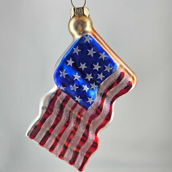Red White Blue American Flag Glass Christmas Ornament USA - Picture 3 of 3